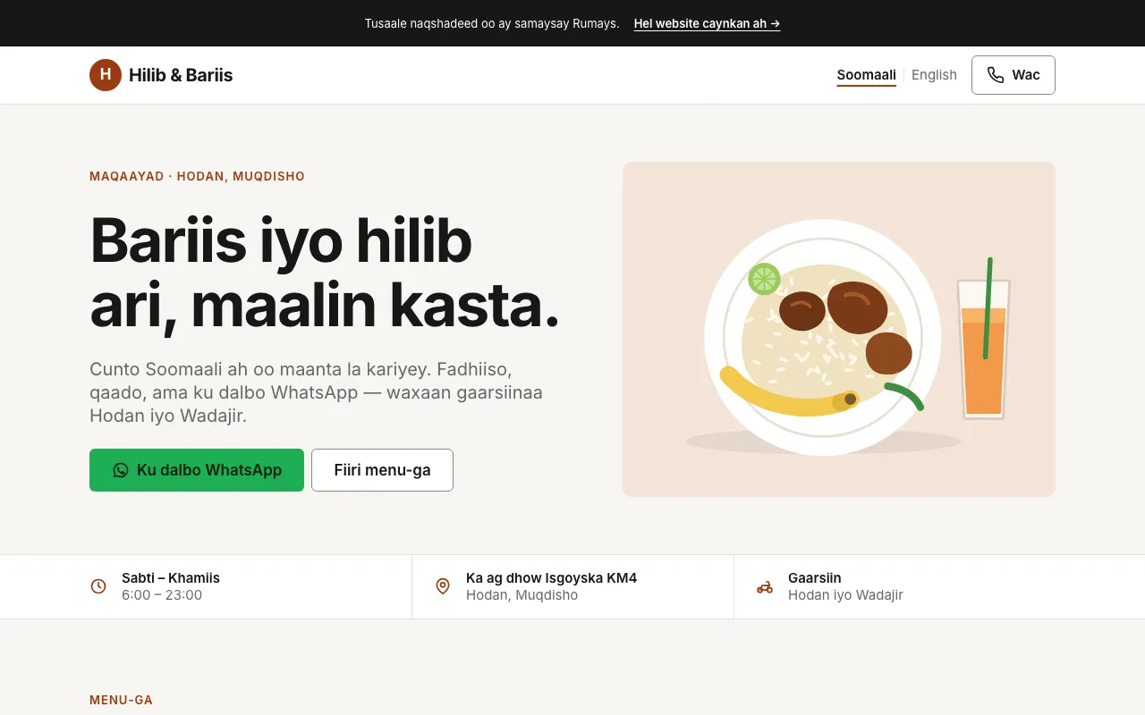 Tusaale website maqaayad ah oo ka muuqda laptop iyo taleefan